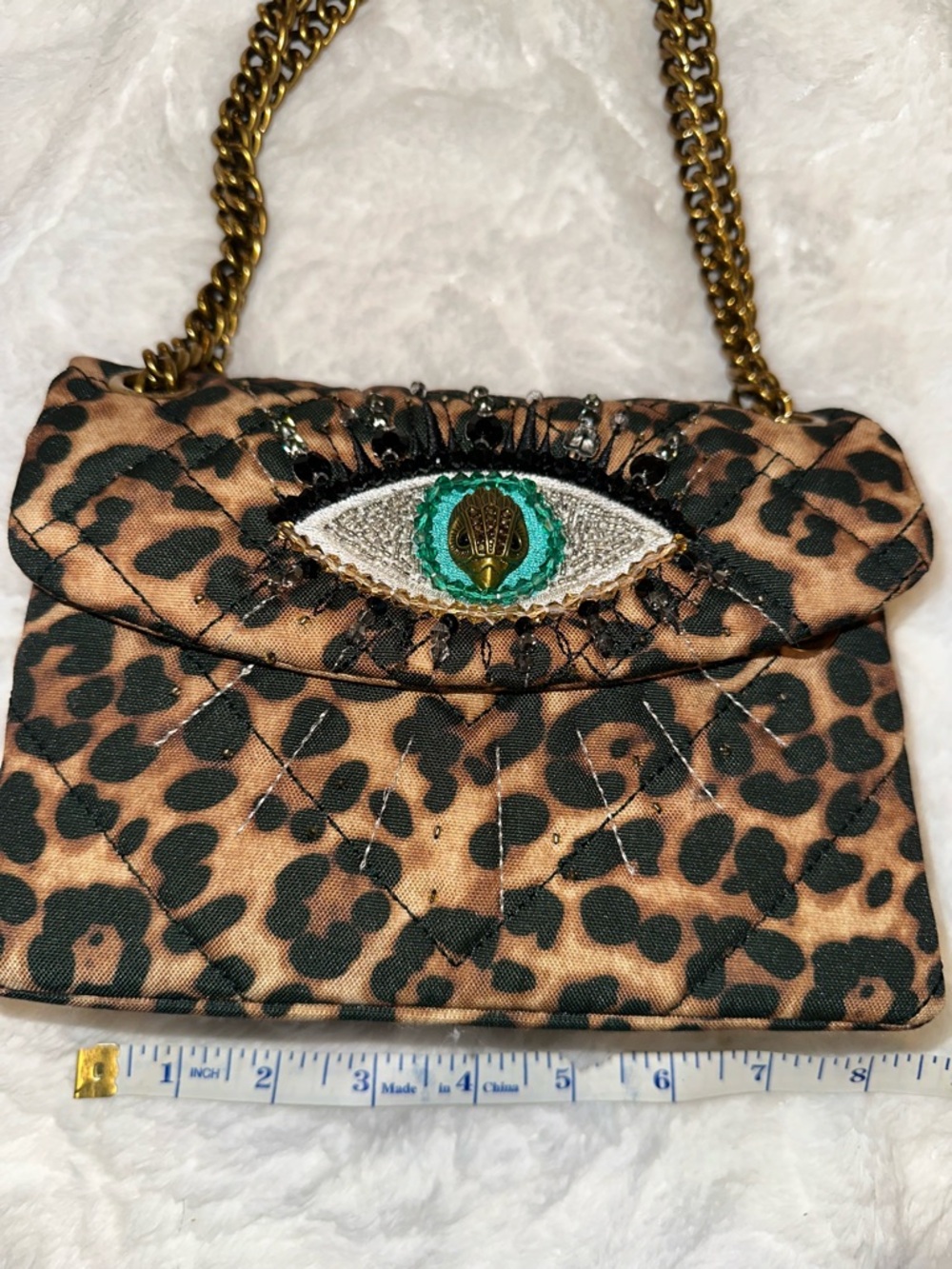 Kurt Geiger Leopard Print Mini Shoulder Bag with Embellished Eye - Picture 3 of 16